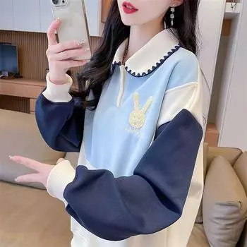 Женская модная цветная свободная толстовка с капюшоном большого размера с 3D-мультяшным принтом, женская новая популярная верхняя одежда для женщин L синий