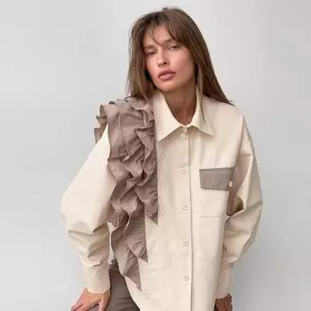 Женская модная дизайнерская нишевая рубашка с асимметричным верхом, осенне-зимняя свободная контрастная повседневная рубашка L абрикосовый