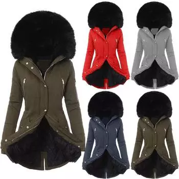 Женская модная длинная куртка с хлопковой подкладкой, повседневная куртка с капюшоном и воротником, куртка с хлопковой подкладкой L армия зеленый