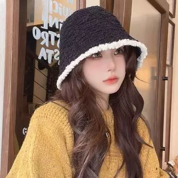 Женская модная двухцветная панама в японском и корейском стиле, теплая универсальная вязаная шапка на осень и зиму one size fits all