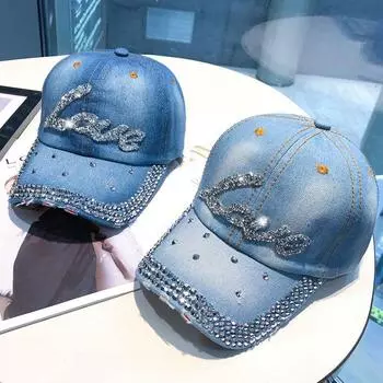 Женская модная джинсовая бейсболка со стразами, регулируемая ковбойская шляпа с блестящими звездами, повседневная солнцезащитная шляпа с солнцезащитным козырьком на открытом воздухе на лето 55-59CM