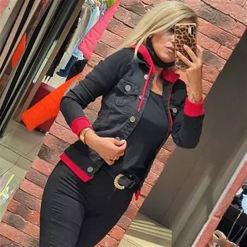 Женская модная джинсовая куртка с капюшоном Джинсовая куртка из хлопка