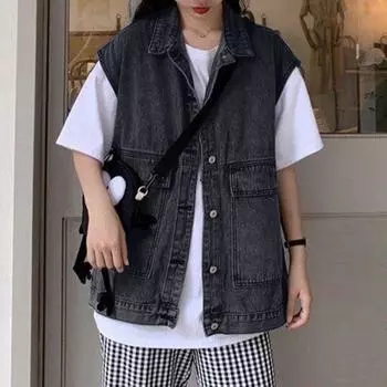 Женская модная джинсовая куртка с карманами, повседневное пальто без рукавов, жилет L