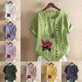 Женская модная фиолетовая футболка с принтом мыши и короткими рукавами, свободная хлопковая рубашка, повседневная свободная летняя блузка, топы больших размеров S розовый