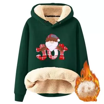 Женская модная флисовая теплая свободная толстовка с капюшоном и рождественским принтом L армия зеленый
