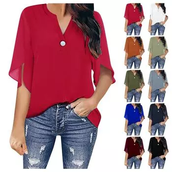 Женская модная французская рубашка с длинным рукавом и v-образным вырезом в темпераментном стиле XXXL синий