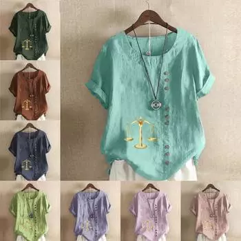 Женская модная футболка Balance Printed с круглым вырезом и коротким рукавом, повседневная рубашка из хлопка и льна с рисунком, свободная летняя блузка для отдыха, топы S розовый