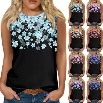 Женская модная футболка без рукавов с круглым вырезом и карнавальным принтом для отдыха M красный