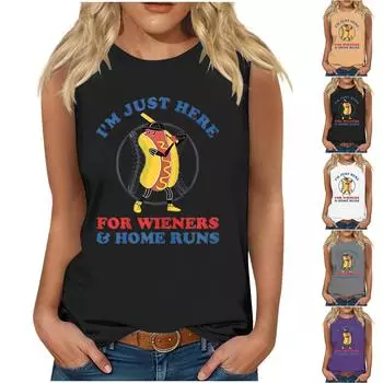 Женская модная футболка без рукавов с круглым вырезом и принтом ко Дню независимости M