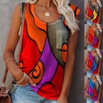 Женская модная футболка без рукавов с принтом и круглым вырезом, женская блузка больших размеров XXXXXL серый