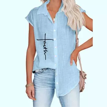 Женская модная футболка без рукавов, тонкая повседневная блузка с крестообразным принтом, женская рубашка на пуговицах S белый