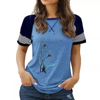 Женская модная футболка больших размеров с круглым вырезом, короткими рукавами и принтованным дизайном для летней моды S