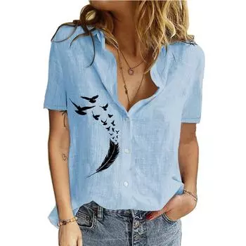 Женская модная футболка-кардиган с лацканами и воротником на весну и осень, хлопковый льняной топ, повседневные блузки с короткими рукавами и принтом S белый