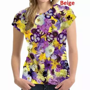 Женская модная футболка с 3D-принтом и цветочным принтом, цветная футболка, женская футболка с коротким рукавом и круглым вырезом S