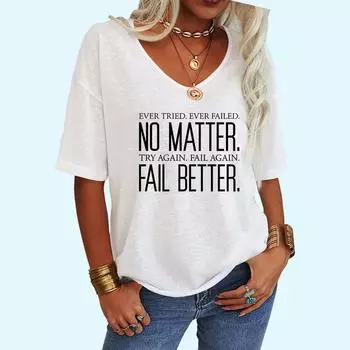 Женская модная футболка с буквенным принтом, летняя повседневная футболка с V-образным вырезом и коротким рукавом S белый