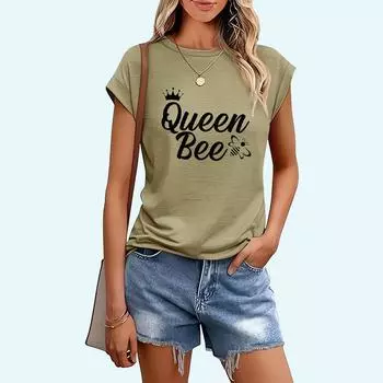 Женская модная футболка с буквенным принтом, повседневная футболка с круглым воротником и коротким рукавом, весна-лето S чёрный