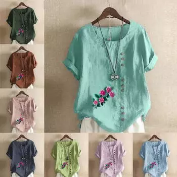 Женская модная футболка с цветочным принтом и короткими рукавами, свободная хлопковая рубашка, повседневная свободная летняя блузка, топы больших размеров S розовый