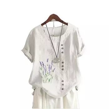 Женская модная футболка с цветочным принтом, летняя и осенняя повседневная футболка с круглым вырезом и коротким рукавом, пуловер, свободные блузки S белый