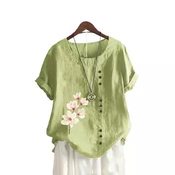 Женская модная футболка с цветочным принтом, летняя и осенняя повседневная футболка с круглым вырезом и коротким рукавом, пуловер, свободные блузки S белый