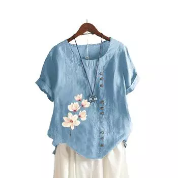 Женская модная футболка с цветочным принтом, летняя и осенняя повседневная футболка с круглым вырезом и коротким рукавом, пуловер, свободные блузки S белый