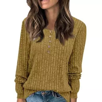 Женская модная футболка с длинным рукавом и пуговицами, однотонный топ L