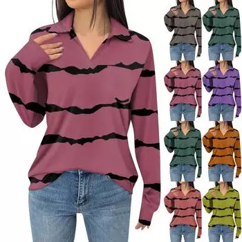 Женская модная футболка с длинным рукавом и карманом в полоску и клетчатым принтом XXL