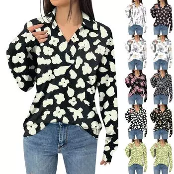 Женская модная футболка с длинным рукавом и карманом, свободная, с цветочным принтом XXL розовый