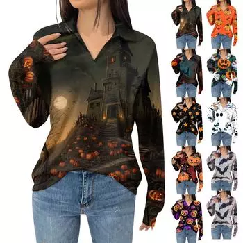 Женская модная футболка с длинным рукавом и карманом, свободная, с принтом на Хэллоуин XXXL золотой