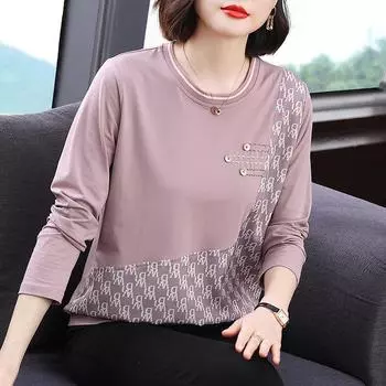 Женская модная футболка с длинным рукавом, модная весенне-осенняя повседневная рубашка для среднего возраста M