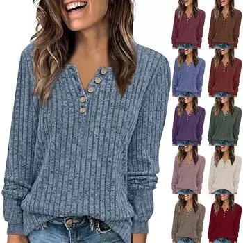 Женская модная футболка с длинным рукавом, однотонный топ с пуговицами L бежевый