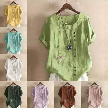 Женская модная футболка с коротким рукавом и круглым вырезом, повседневная хлопково-льняная рубашка с рисунком, свободная летняя блузка с принтом бабочки для отдыха, топы S розовый