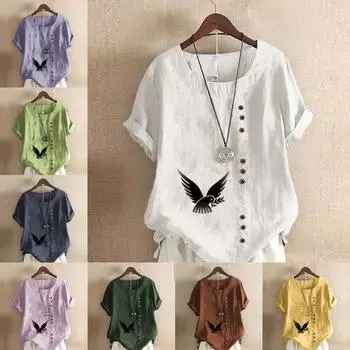 Женская модная футболка с коротким рукавом и принтом вороны, свободная хлопковая рубашка, повседневная свободная летняя блузка, топы больших размеров S розовый