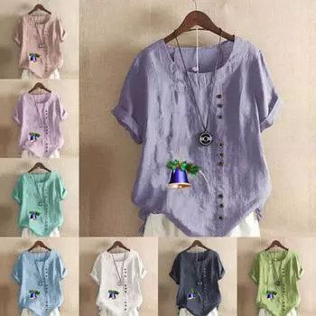 Женская модная футболка с коротким рукавом и принтом в виде колокольчика, свободная хлопковая рубашка, повседневная свободная летняя блузка, топы больших размеров S розовый