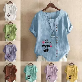 Женская модная футболка с коротким рукавом и принтом в виде черной кошки, свободная хлопковая рубашка, повседневная свободная летняя блузка, топы больших размеров S розовый