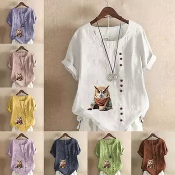 Женская модная футболка с коротким рукавом и принтом совы, свободная хлопковая рубашка, повседневная свободная летняя блузка, топы больших размеров S розовый