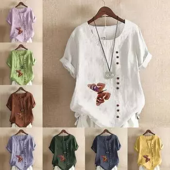 Женская модная футболка с коротким рукавом и принтом «бабочка», свободная хлопковая рубашка, повседневная свободная летняя блузка, топы больших размеров S розовый