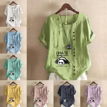 Женская модная футболка с коротким рукавом и принтом панды, свободная хлопковая рубашка, повседневная свободная летняя блузка, топы больших размеров S розовый