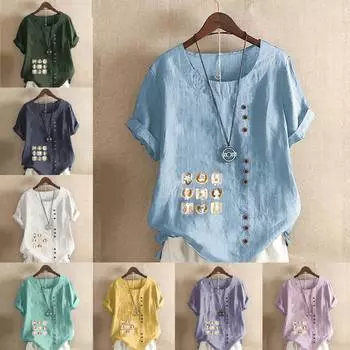 Женская модная футболка с коротким рукавом и круглым вырезом, повседневная хлопково-льняная рубашка с рисунком, летняя блузка с принтом кота для отдыха, летние топы S розовый