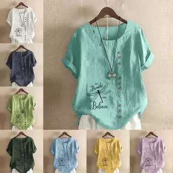 Женская модная футболка с коротким рукавом и принтом в виде стрекозы, свободная хлопковая рубашка, повседневная свободная летняя блузка, топы больших размеров S розовый