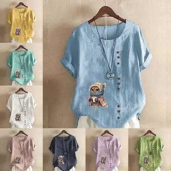 Женская модная футболка с коротким рукавом и принтом совы, свободная хлопковая рубашка, повседневная свободная летняя блузка, топы больших размеров S розовый