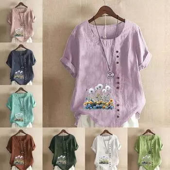 Женская модная футболка с коротким рукавом и принтом в виде цветка, свободная хлопковая рубашка, повседневная свободная летняя блузка, топы больших размеров S розовый