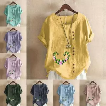 Женская модная футболка с коротким рукавом с принтом «Венок», свободная хлопковая рубашка, повседневная свободная летняя блузка, топы больших размеров S розовый