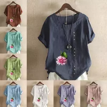 Женская модная футболка с коротким рукавом с цветочным принтом, свободная хлопковая рубашка, повседневная свободная летняя блузка, топы S розовый