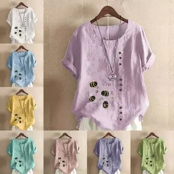 Женская модная футболка с коротким рукавом с милым принтом пчелы, свободная хлопковая рубашка, повседневная свободная летняя блузка, топы больших размеров S розовый