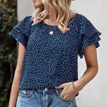 Женская модная футболка с коротким рукавом в горошек Женская одежда S