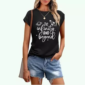 Женская модная футболка с коротким рукавом, весенне-летняя, повседневная, с цветочным принтом, женская футболка с круглым вырезом S чёрный