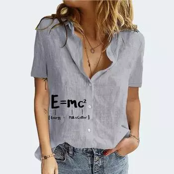 Женская модная футболка с короткими рукавами и принтом, летняя и осенняя повседневная блузка с лацканами и принтом, хлопково-льняной кардиган, футболка S белый