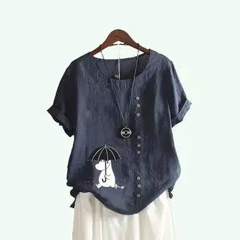 Женская модная футболка с короткими рукавами и принтом кота, летний повседневный пуловер с круглым вырезом, свободные хлопковые льняные блузки S белый