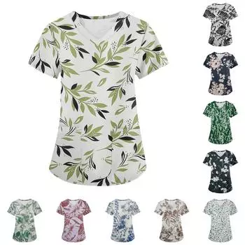 Женская модная футболка с короткими рукавами и v-образным вырезом с пасхальным принтом, маленькая рабочая футболка с карманами L чёрный