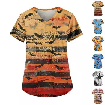 Женская модная футболка с короткими рукавами и v-образным вырезом с пасхальным принтом, маленькая рабочая футболка с карманами XXXL шафрановый